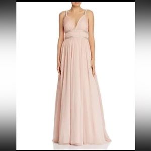 Aidan Mattox blush pink beaded crinkle chiffon empire waist evening dress size 6